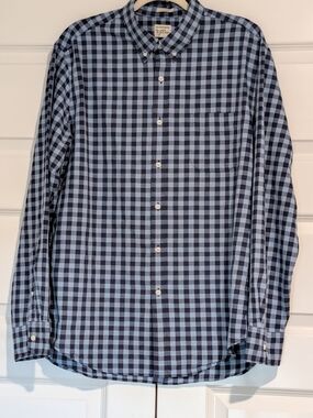 J. Crew Long-Sleeve Button-Down Gingham Shirt in Light Blue & Navy